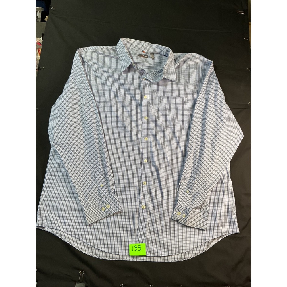 Van Heusen Traveler Mens 3XLT Blue White Check Long Sleeve Button Down Shirt